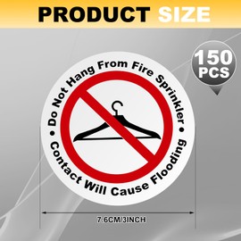 AmazingSpark Roll of 150 Pcs Do Not Hang from Fire Sprinkler Sign 3 Inches Adhesive Coated Paper with Grid Backing Stickers Contact Will Cause Flooding Stickers