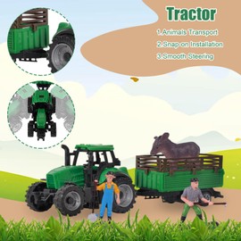 Farm Animal Toys Set, 23 PCS Farm Play Sets with Animal Toys, Farmer, Artificial Lawn, Assemble Fence, Ferm House, Tractor Trailer, Educational Farmyard Play Sets for 2-7 Year Olds Kids