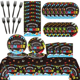 School's Out for The Summer Tableware Set for Kids Class End of School Year Theme Plates Supplies School's Out Plates Napkins Tablecloths Serves 24 Guests Graduation Preschool Party Decorations Favors