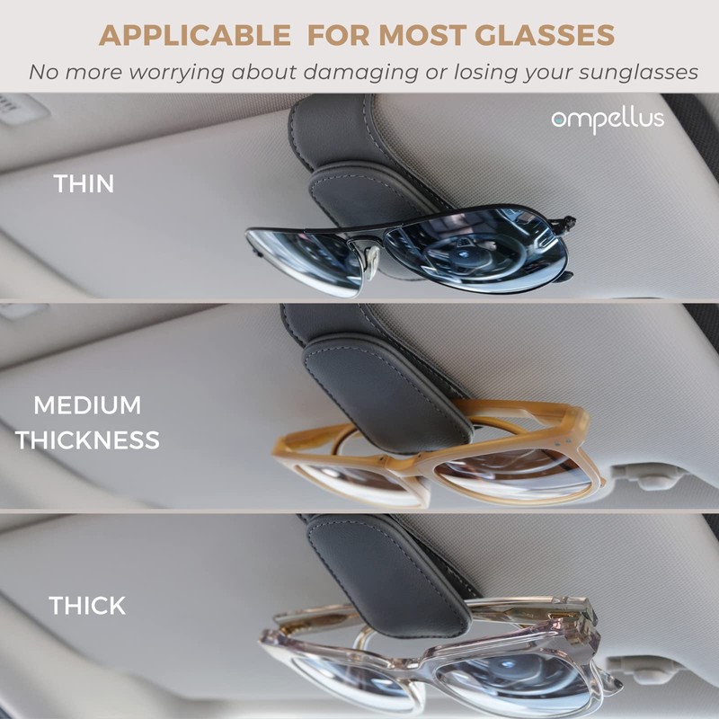 Ompellus Magnetic Leather Sunglass Holder, Eyeglass Hanger Clip for Car