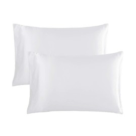 HAOK Satin Pillowcase for Hair and Skin, 2-Pack – Queen (20 x 26 inches) Satin Pillow Cases, Silky Soft Pillow Cover with Envelop Closure (White, Queen)