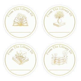 2 inch Book Name Design Stickers Kraft from The Library of Stickers Gold Foil Handwritten Book Lovers Labels BookPlates for School Supplies Classroom Book Creation Name (150 Pcs Round hot Stamping)