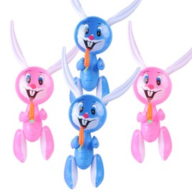 KIMOBER KIMOBER 4PCS Inflatable Easter Bunny Rabbit Party Inflates with Carrot for Easter Basket Stuffers Egg Hunt Birthday Baby Shower Supplies Decorations