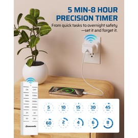 DEWENWILS Wireless Remote Control Outlet with Timer, Indoor Remote Timer Outlet, No Interference No Wiring, 15A/1875W 100FT RF Range, Countdown Light Switch for Lamp, Fan, Christmas Decor, FCC Listed
