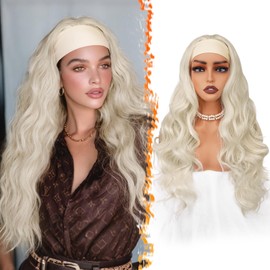 BARSDAR Platinum Blonde Wavy Headband Wig, 66 cm Long Loose Wavy Synthetic Headband Wig for Women - Glueless Lightweight Natural Look Easy to Wear Forehead Band Wigs