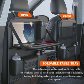 DURASIKO Car Backseat Organizer with Foldable Table Tray,Car Seat Back Protector with Touch Screen Phone Holder,Premium PU Leather Material,Compatible with Most Vehicles,Inner Car Accessories
