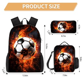 Ansteade 3PCS Boys Backpack, Kids School Backpack with Lunch Box Pencil Case Set, Cool Soccer Backpack for Boys Teens, 17" Schoolbag Bookbag for Elementary Middle High School Students