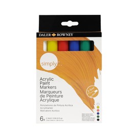 Daler-Rowney Simply Acrylic Marker Pen Set, 6 x Assorted Colours, Multi-Surface, Water-Based, 2-3mm Tip, Ideal for Entry-Level Artists & Hobbyists