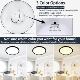 KIWIVIC 9 Inch LED Flush Mount Ceiling Light Fixture, 18W 1800LM 3000K/4000K/6500K Selectable, Dimmable Ceiling Lights for Bedroom, Dining Room, Kitchen, Round Black