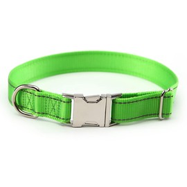 Love Dream Reflective Dog Collar with Metal Buckle, Adjustable Safety Nylon Dog Collars with Heavy Duty Quick Release Buckle for Small Medium Large Dogs, Pet Collar with ID Tag Ring (Small, Green)