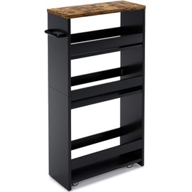 MARTY Rolling Storage Cart 4-Tier Black Kitchen Cart with Wheels, Slim Storage Cart with Handle Slide Out Utility Cart Shelving Unit Organizer Trolley for Laundry Narrow Places Bathroom Small Corner