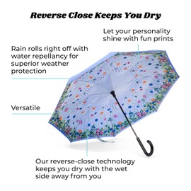 Totes Auto Reverse Close Windproof Stick Inbrella with Water Repellent Protection
