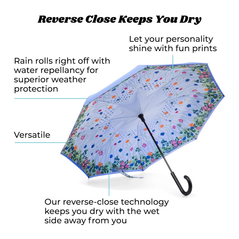 Totes Auto Reverse Close Windproof Stick Inbrella with Water Repellent