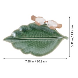 LOGOFUN Vintage Trinket Tray Bird on Leaf Shape Jewelry Display Dish Ceramic Ring Dish Holder for Bracelets Earrings Rings - Green