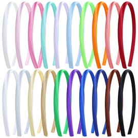 Yoosit 20 Pack Candy Thin Plastic Headbands for Kids Girls, Rainbow Colorful Skinny Plain Basic Headbands, DIY Satin Covered Blank Headbands for Crafting, 1CM Width Craft Headbands