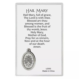 Laminated Hail Mary Holy Prayer Card With Miraculous Medal Inside