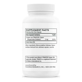 Thorne Bisglicinato De Cobre, 2mg Por Cápsula, 60 Cápsulas Sin Sabor