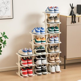 UFORU Vertical Shoe Rack 9 Tier Adjustable Shoe Organizer Small Shoe Shelf for Closet, Narrow Entryway, or Bedroom Easy to Assemble and Disassemble Holds Up to 10 Pairs of Shoes (White)