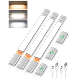 EZVALO Under Cabinet Lighting, Motion Sensor Closet Lights with 3 Extra Batteries, 76 LEDs Dimmable Eye-Caring Rechargeable LED Lights, 3 Color Temps, Under Counter Lights for Kitchen, Wardrobe