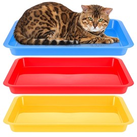 simarro 3 Pcs Low Entry Litter Box, 17.3 x 13.6 x 1.6 Inch Small Litter Box for Kittens Bunny Waterproof Portable Red Blue Yellow Travel Toilet for Small Pet Easy to Clean