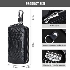 Norkmdi Car Key Fob Case, Genuine Leather Vehicle Keyfob Holder with Zipper Closure & Hook for Smart Remote Key Fob, Anti Lost Automotive Keychain Bag, Universal for SUV Sedan Truck