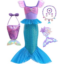 BanKids Little Mermaid Costume for Girls Princess Dress Up Kids Ariel Costumes with Accessories Size 7-8 (K77,140CM)