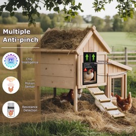 HARTOMPET Automatic Chicken Coop Door – App Programmable, Solar/Battery/Plug-in Powered, Anti-Pinch Motion Sensor, Resistance Detection, Weatherproof Aluminum Electric Door, 1-Year Warranty