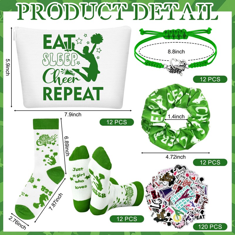 144 Pcs Cheerleader Gifts Bulk for Team, 6 Sets Goodie,Green