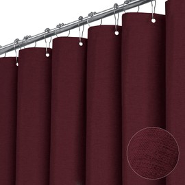 BTTN Fabric Shower Curtain, Linen Textured Heavy Duty Polyester Cloth Shower Curtain Set with Plastic Hooks, Burgundy, 72x96