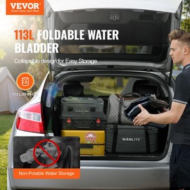 VEVOR 113 L/29.85 Gal Water Storage Bladder, Portable RV Water Tank, 1000D PVC Collapsible Water Storage Containers, Soft Water Bag, Water Bladder, Fire Prevention, Camping, Emergency Water Use, Black