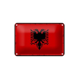 Tin Sign Albania Flag 18 x 12 cm Retro Flag Albania Decorative Sign