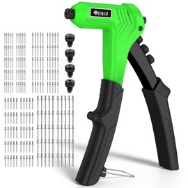 JiGiU Rivet Gun with 200PCs Rivets One-Handed Pop Rivet Gun Set Professional Hand Riveter Manual Riveting Tool 4 Tool-free Interchangeable Nosepieces Effortless Handle Design for Plastic Metal Leather
