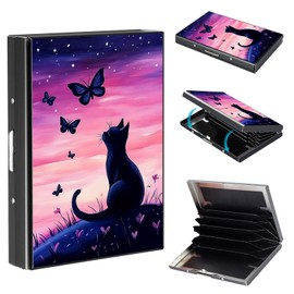 FQSXFIFN Credit Card Holder Metal Wallet, RFID Blocking Slim Minimalist Card Wallets for Man Woman, Aluminum Wallet for ID Business Cards Cash, Black Cat Small Pocket Purse Hard Case with 6 slots