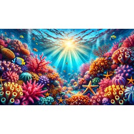 Undersea Coral Aquarium Background Marine Life Starfish Sunlit Fish Tank Background 30x18 Inches PVC Glass Container Decoration with Tapes