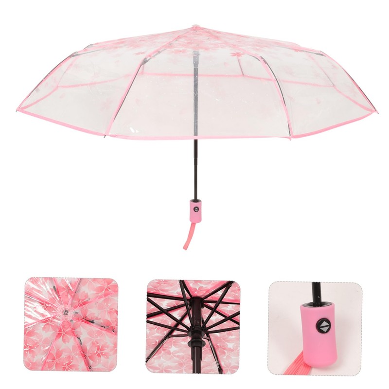 FOMIYES Cherry Blossom Transparent Umbrella Compact Fold Automatic Windproof Travel