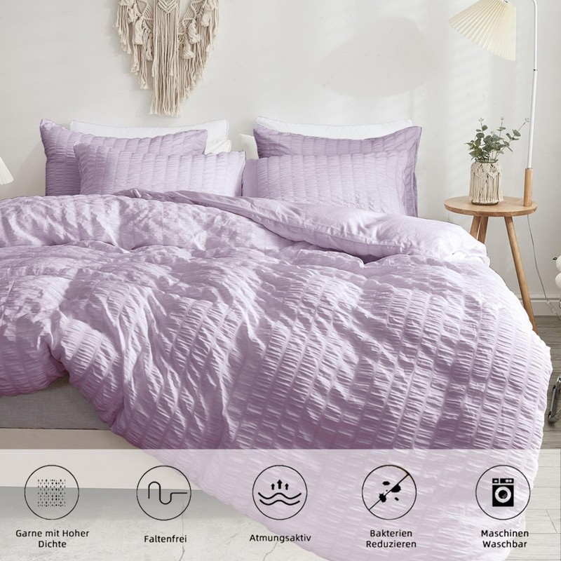 Freyamy Seersucker Bed Linen 135 x 200 cm 2-Piece Purple