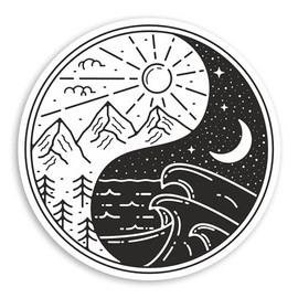 2 x 10cm Mountains Beach Yin Yang Symbol Vinyl Stickers - Ocean Adventurer Surfer Camping Ski Astrology Sticker #70825