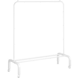 OTROUWORHT Rolling Clothes Rack Metal Clothing Rack with Wheels Garment Rack with Bottom Shelf for Hanging Clothes Shirts Jeans and Coats White