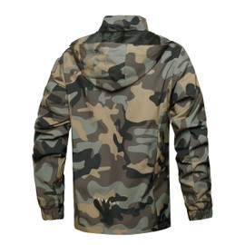 Hikevitang Men's Lightweight Waterproof Rain Jacket,Shell Hooded Outdoor Raincoat Hiking Windbreake jacket(R6226-Camo-AG-S)