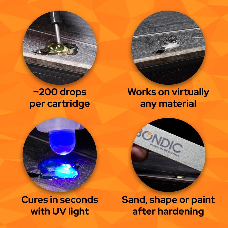 Bondic LED UV Liquid Plastic Welder Refill Cartridges, Cures Quickly,