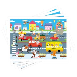 Disposable Placemats for Baby Toddlers, Sticky Plastic Kids Placemats for Dining Table, Restaurants, Parties & Preschool – Road Animal Fun Designs, 40 Pack, 12x16 Inches