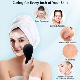 Electric Silicone Facial Brushes for Cleaning and Exfoliating,Electric Face Scrubber with Waterproof and Rechargeable Facial Skin Care for Women and Men（Black）
