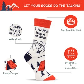 Funny Socks for Women Teenage Girls - I FUCKING LOVE IT OUT HERE Sock Valentines Day Novelty Gifts for Girlfriend Daughter Mom Crazy Camping Cool Socks - Birthday Fun Gifts Christmas Stocking