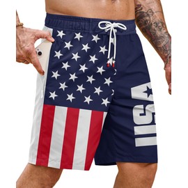ERECT PEAK Man USA Graphic Board Shorts 9 Inches Breathable Patriotic Elastic Waistband Fit 29-42 in Shorts Beach July 4 American Flag Casual Party Vacation Swim Trunks Navy XL