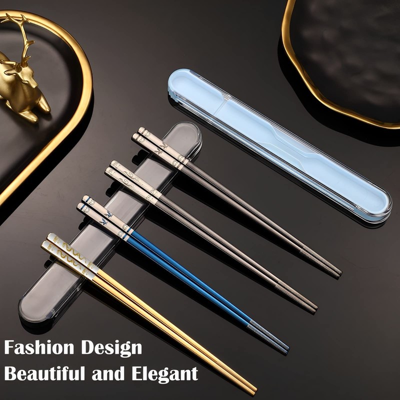 Portable Chopsticks Reusable with Case,Metal Stainless Steel Chopstick with Titanium