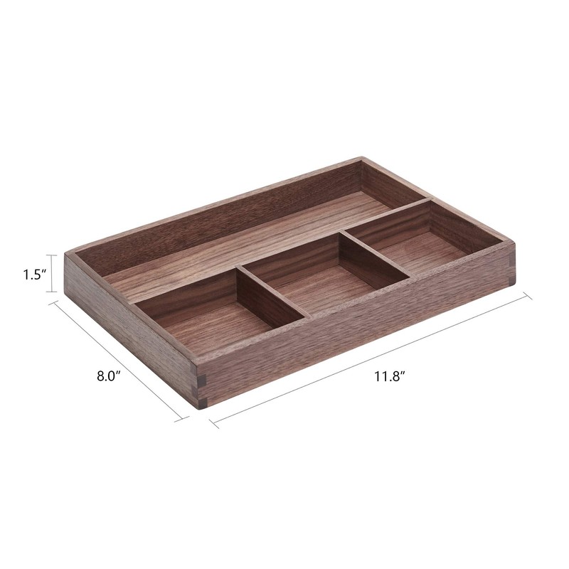 Pandapark Wood Organizer Tray,Black Walnut,Desk & Drawer Storage Box (Walnut