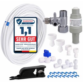 smardy Connection Kit for Side-by-Side Refrigerator & Osmosis System - 15 m Hose (1/4 Inch) with Pressure Regulator (2.75 bar), Stopcock, T-Piece, Adapters & Pipe Cutter - Tool-Free Assembly