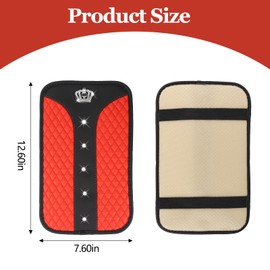 Wogomz Bling Crown Car Center Console Cover, 12.7"×7.7" Armrest Cover for Cars, Waterproof Leather Arm Rest Box Pad Cushion, Universal Middle Console Cover Protector, Car Accessories (Red)