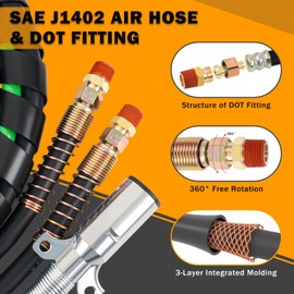 XaXmTee 13.5 FT Semi Truck Air Lines Kit 3IN1 Trailer Cord and Air Brake Hoses Assembly Without Rubber Gladhand Handles for Semi Truck Trailer Tractor