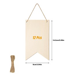 Delsen Pack of 12 Unfinished Wooden Sign, 2.5 mm Thick Blank Wooden Signs, Hanging Wooden Sign with 2 Holes and Jute Rope, Wooden Gift Tags for Hanging DIY, Party Decoration, Pyrography, Painting